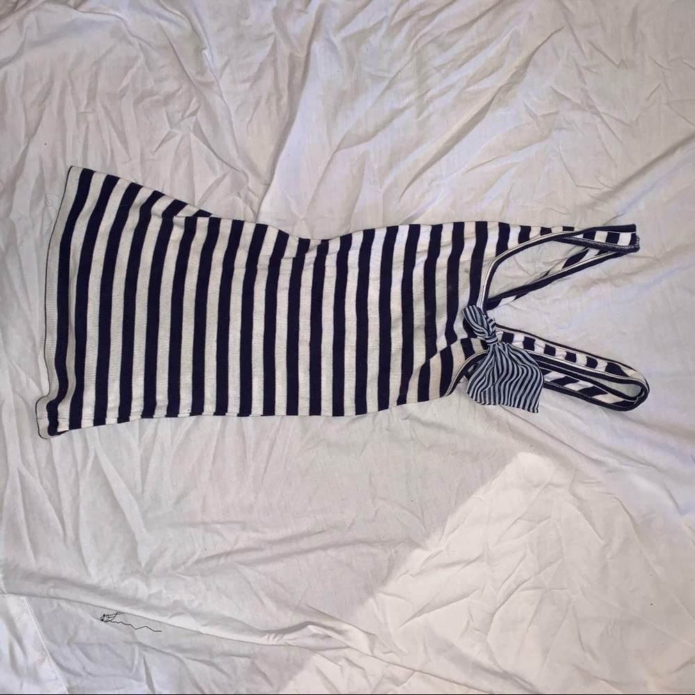 White and blue criss cross tank top